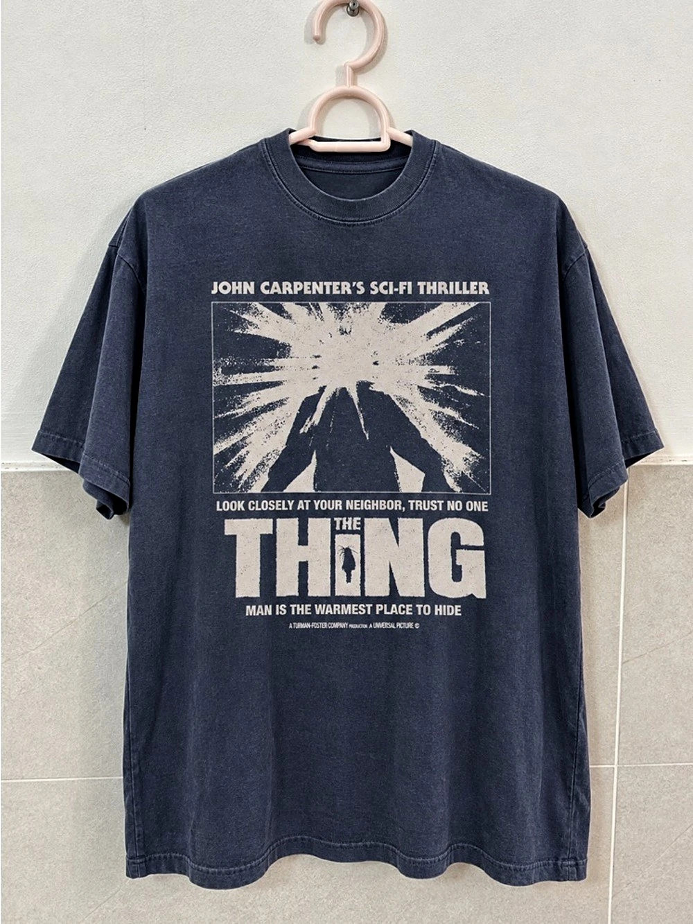 The Thing Movie Poster John Carpenter Horror Film Tee in Denim Color